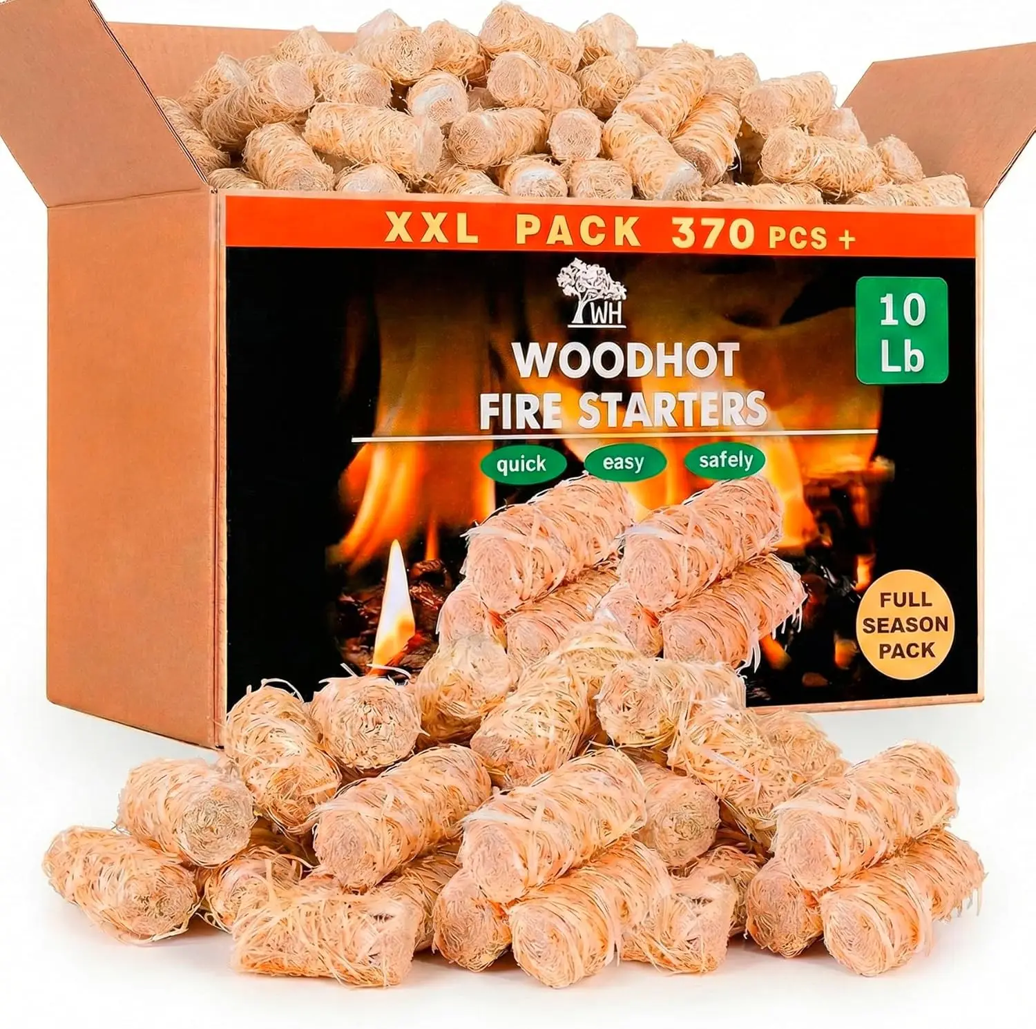 370 Natural Fire Starters for Campfires & Grill - 10lb Large Box, Long-Burning Charcoal Starters,for Outdoor Fire Pit &Fireplace
370 Natural Fire Starters for Campfires & Grill - 10lb Large Box, Long-Burning Charcoal Starters,for Outdoor Fire Pit &Fireplace