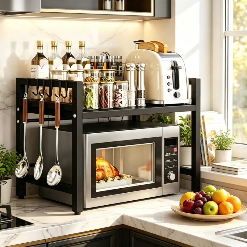 Black Expandable Single Layer Microwave Shelf, Thickened Adjustable Kitchen Rack for Countertop Storage and Organization
Black Expandable Single Layer Microwave Shelf, Thickened Adjustable Kitchen Rack for Countertop Storage and Organization