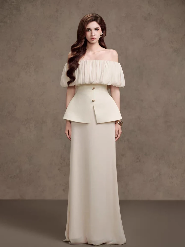 2025 Женская бежевая юбка, комплект из двух предметов, сексуальный топ с рюшами и вырезом на шее + тонкие длинные юбки трапециевидной формы, костюмы для вечерней вечеринки, коктейльные комплекты
2025 Женская бежевая юбка, комплект из двух предметов, сексуальный топ с рюшами и вырезом на шее + тонкие длинные юбки трапециевидной формы, костюмы для вечерней вечеринки, коктейльные комплекты