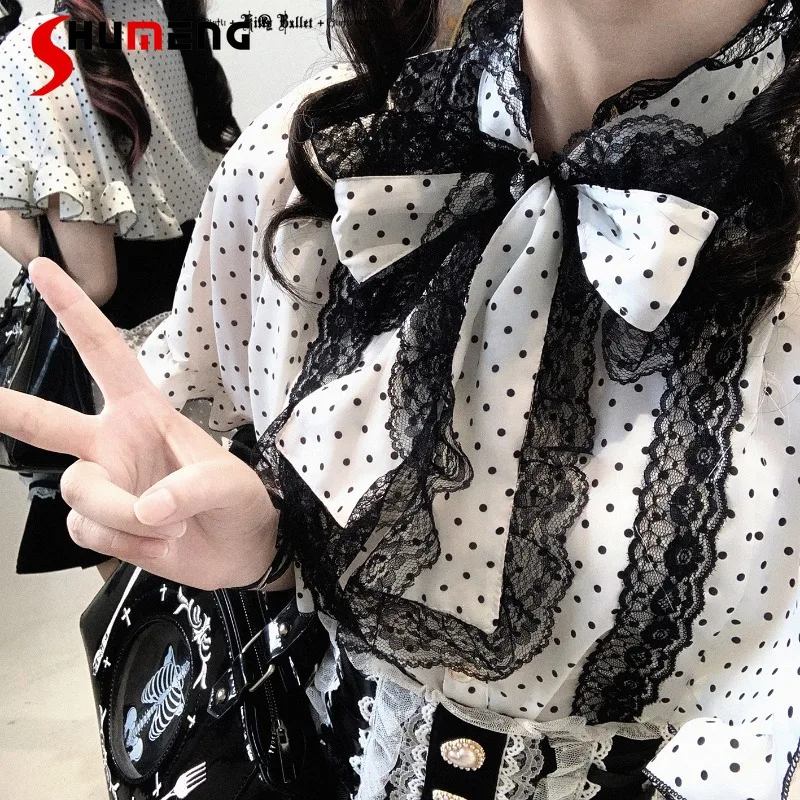 Japanese Sweet Cute Y2k Lolita Single-breasted Blouse Original Butterfly Princess Polka Dot Lace Sleeveless Chiffon Tie Shirt
Japanese Sweet Cute Y2k Lolita Single-breasted Blouse Original Butterfly Princess Polka Dot Lace Sleeveless Chiffon Tie Shirt