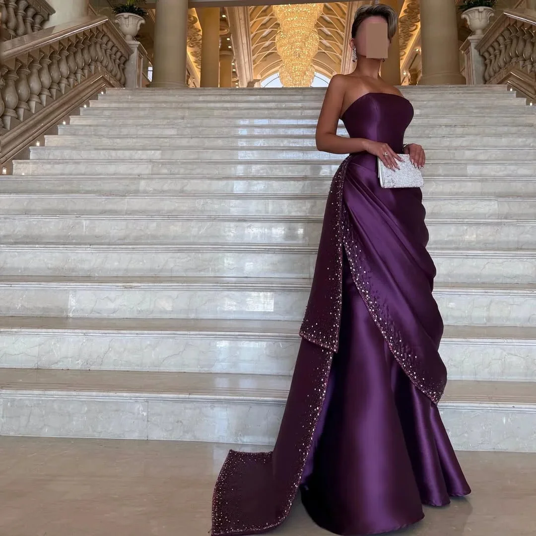 Purple Satin Evening Dresses Shiny Lace Beads Sleeveless Prom Gowns Charming Floor Length Customized Wedding Guest Gowns
Purple Satin Evening Dresses Shiny Lace Beads Sleeveless Prom Gowns Charming Floor Length Customized Wedding Guest Gowns