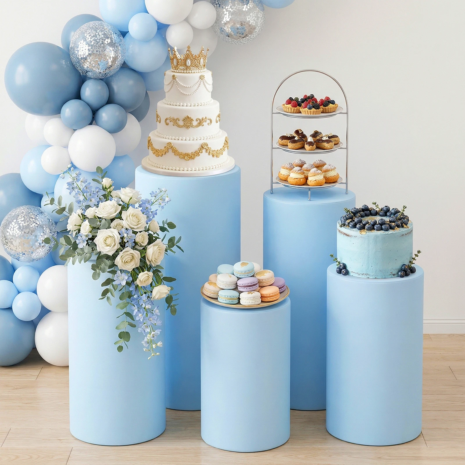 5Pcs Cylinder Pedestal Stand Covers Reusable Elastic Cloth Pillar Plinth Cover Without Stands for Wedding Props Babyshower Birthday Party (Light Blue)
5Pcs Cylinder Pedestal Stand Covers Reusable Elastic Cloth Pillar Plinth Cover Without Stands for Wedding Props Babyshower Birthday Party (Light Blue)