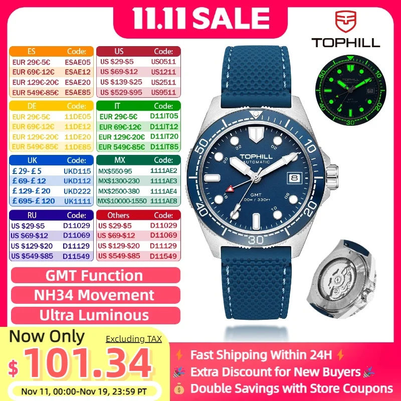 Tophill Automatic Nh34 Field Dive Watch Gmt Watch Ceramic Bezel Bgw9 Lume 100m Waterproof Sapphire Crystal Gift
Tophill Automatic Nh34 Field Dive Watch Gmt Watch Ceramic Bezel Bgw9 Lume 100m Waterproof Sapphire Crystal Gift
