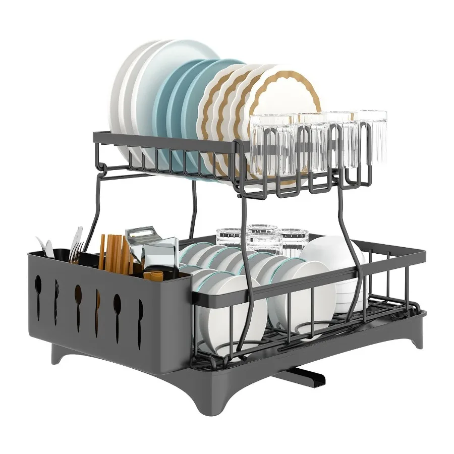 Dish Drying Rack with Drainboard Detachable 2Tier Dish Rack Drainer Organizer Set with Utensil Holder Cup Rack Swivel Spout for
Dish Drying Rack with Drainboard Detachable 2Tier Dish Rack Drainer Organizer Set with Utensil Holder Cup Rack Swivel Spout for