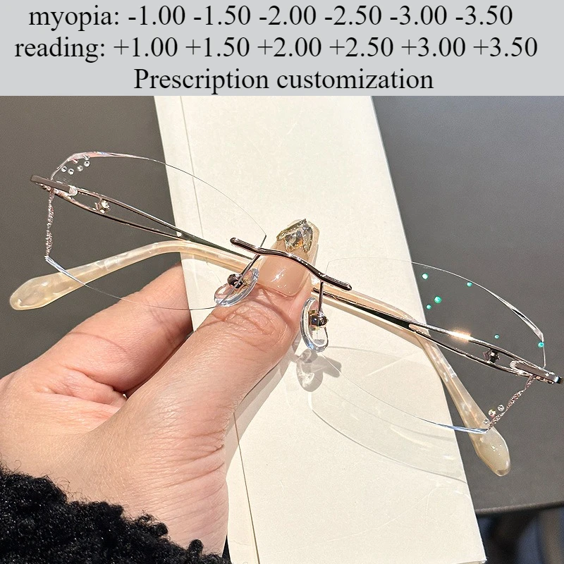 56mm New Women's Frameless Diamond Cut Edge Myopia Glasses Frame Flat Light Anti-Blue Light Reading Glasses
56mm New Women's Frameless Diamond Cut Edge Myopia Glasses Frame Flat Light Anti-Blue Light Reading Glasses