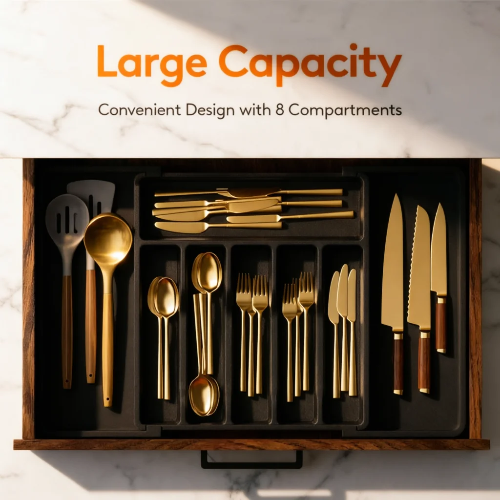 Gold Cutlery Set 24-Piece - Stainless Steel Silverware with Adjustable Drawer Organizer | Korean Style Flatware Service for 6 |
Gold Cutlery Set 24-Piece - Stainless Steel Silverware with Adjustable Drawer Organizer | Korean Style Flatware Service for 6 |