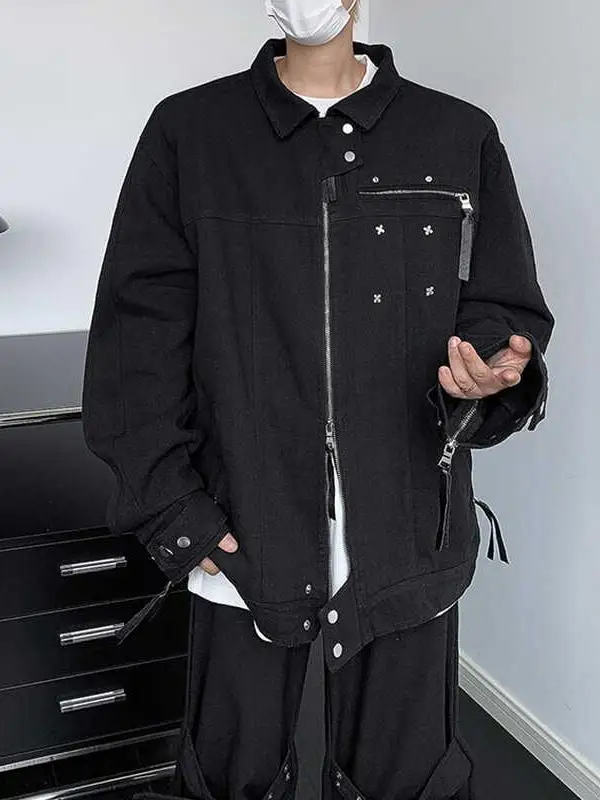 Мужская джинсовая куртка в стиле High Street из чистого хлопка на молнии, модная повседневная верхняя одежда с длинными рукавами
Мужская джинсовая куртка в стиле High Street из чистого хлопка на молнии, модная повседневная верхняя одежда с длинными рукавами