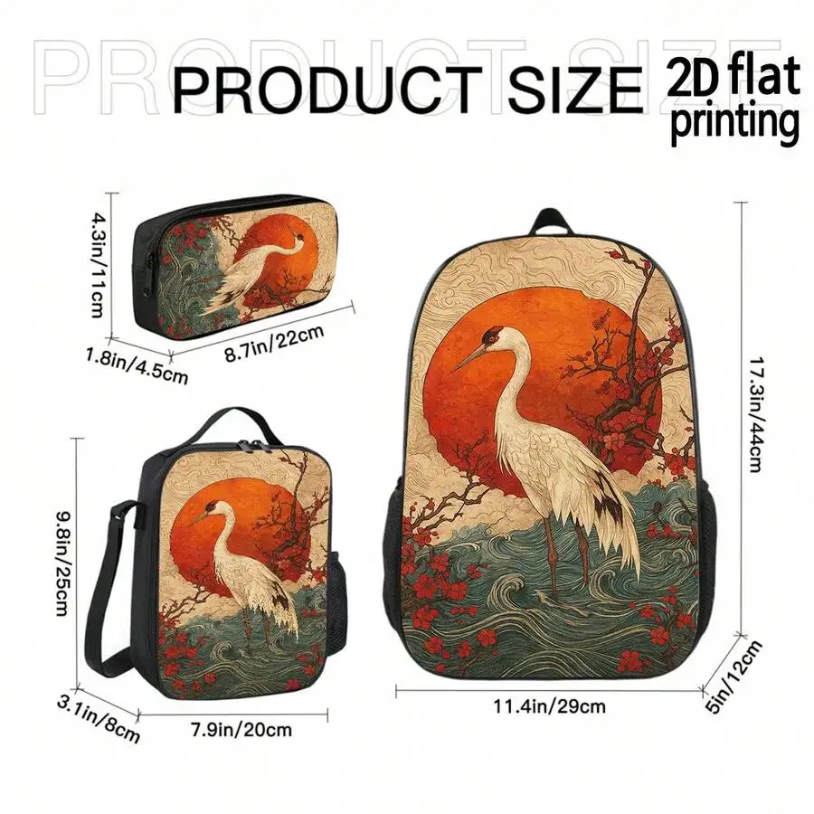 3-Piece Crane Print Backpack Set: Lightweight Backpack, Crossbody Bag, Pencil Case For Travel Work
3-Piece Crane Print Backpack Set: Lightweight Backpack, Crossbody Bag, Pencil Case For Travel Work