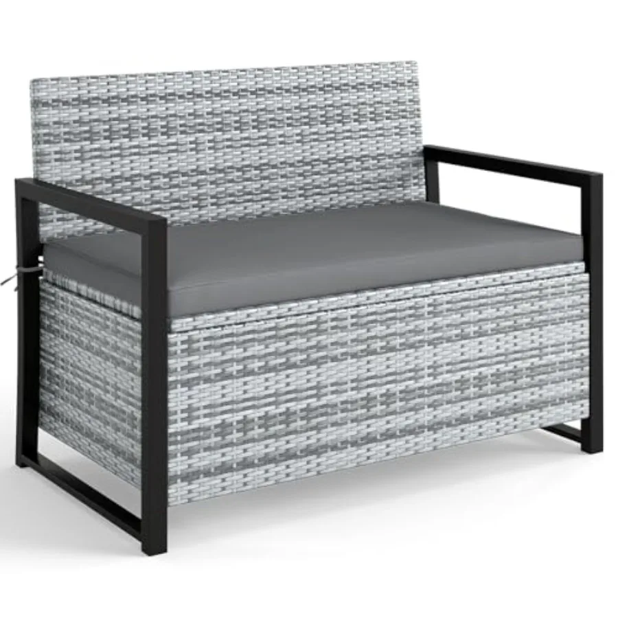 Outdoor bench with storage for patio use woven wicker material gray color weather-resistant metal frame and included cushion pl
Outdoor bench with storage for patio use woven wicker material gray color weather-resistant metal frame and included cushion pl