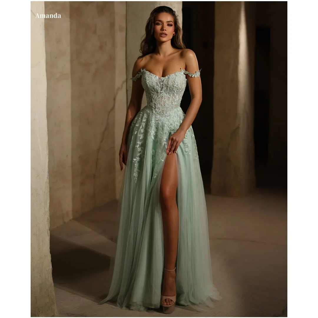 Amanda Customized Mint Off Shoulder Prom Dress with Sheer Beaded Lace Corset Bodice and High Slit Tulle Skirt vestidos de noche
Amanda Customized Mint Off Shoulder Prom Dress with Sheer Beaded Lace Corset Bodice and High Slit Tulle Skirt vestidos de noche