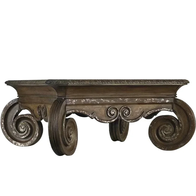 American solid wood oak coffee table, old square retro carved coffee table in the villa living room
American solid wood oak coffee table, old square retro carved coffee table in the villa living room
