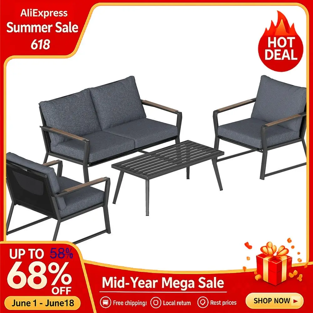 4 Piece Patio Furniture Set, Aluminum Conversation Set, Outdoor Garden Sofa Set Armchairs, Loveseat, Center Coffee Table, Custom
4 Piece Patio Furniture Set, Aluminum Conversation Set, Outdoor Garden Sofa Set Armchairs, Loveseat, Center Coffee Table, Custom