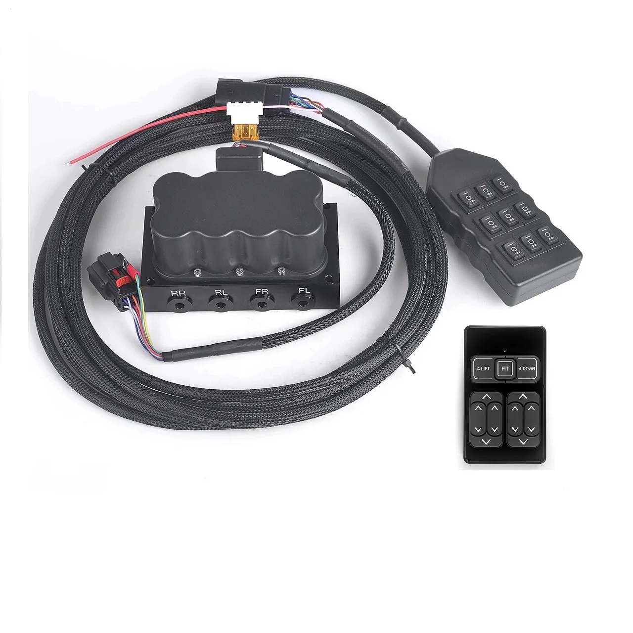 12V 200PSI Pneumatic air Suspension System Control Solenoid Manifold Valve With 9-button Handle and Remote Controller
12V 200PSI Pneumatic air Suspension System Control Solenoid Manifold Valve With 9-button Handle and Remote Controller