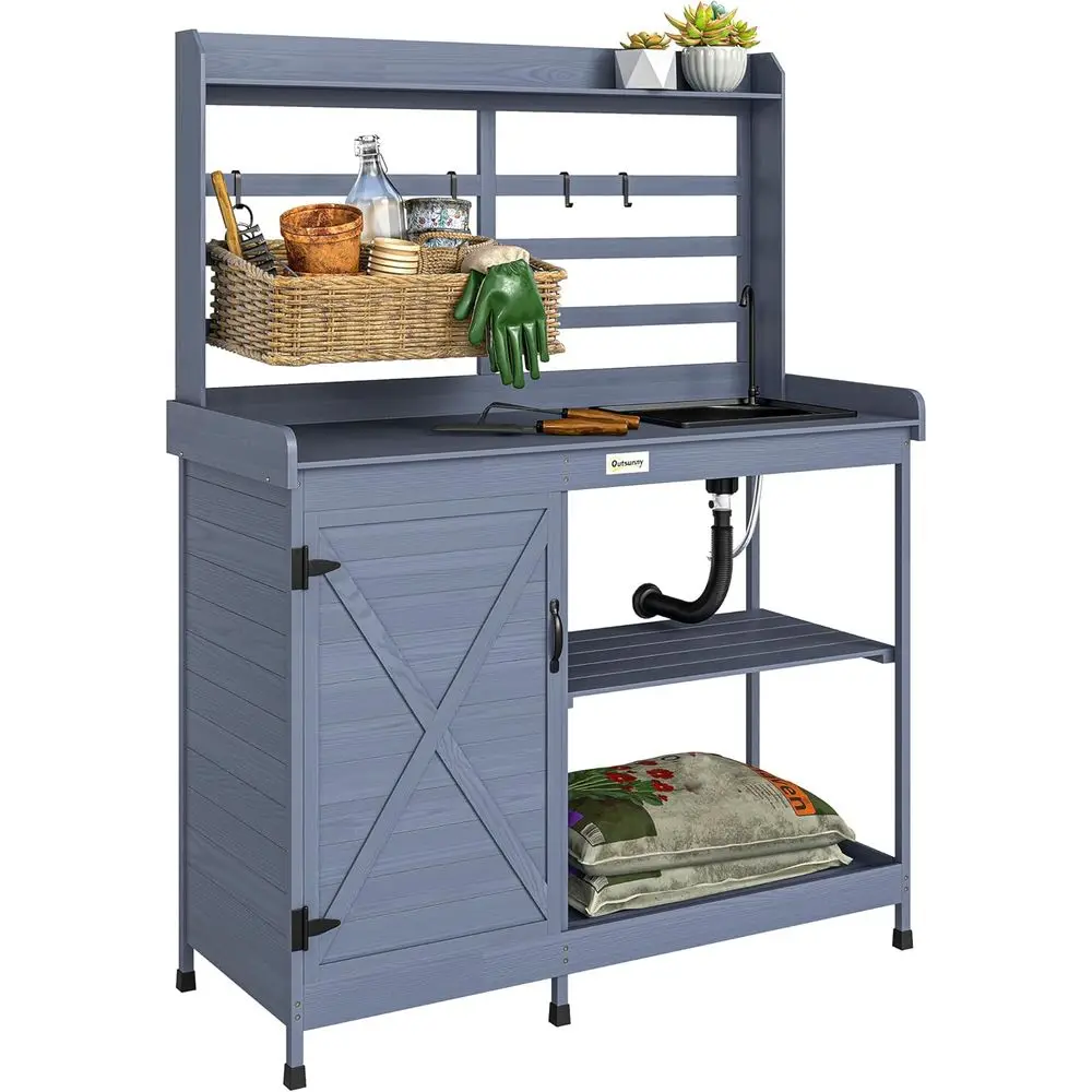 Gray Outdoor Potting Bench with Sink, Storage Cabinet & Shelves for Garden, Patio, or Balcony
Gray Outdoor Potting Bench with Sink, Storage Cabinet & Shelves for Garden, Patio, or Balcony