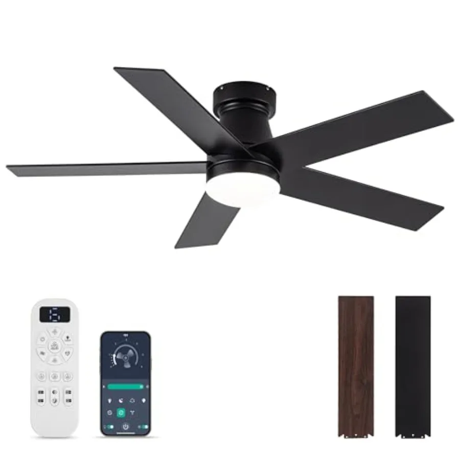 Indoor/Outdoor ceiling fan with light and remote: black low-profile 47-inch fan, 3-color dimmable LED, reversible motor, 6-spee
Indoor/Outdoor ceiling fan with light and remote: black low-profile 47-inch fan, 3-color dimmable LED, reversible motor, 6-spee