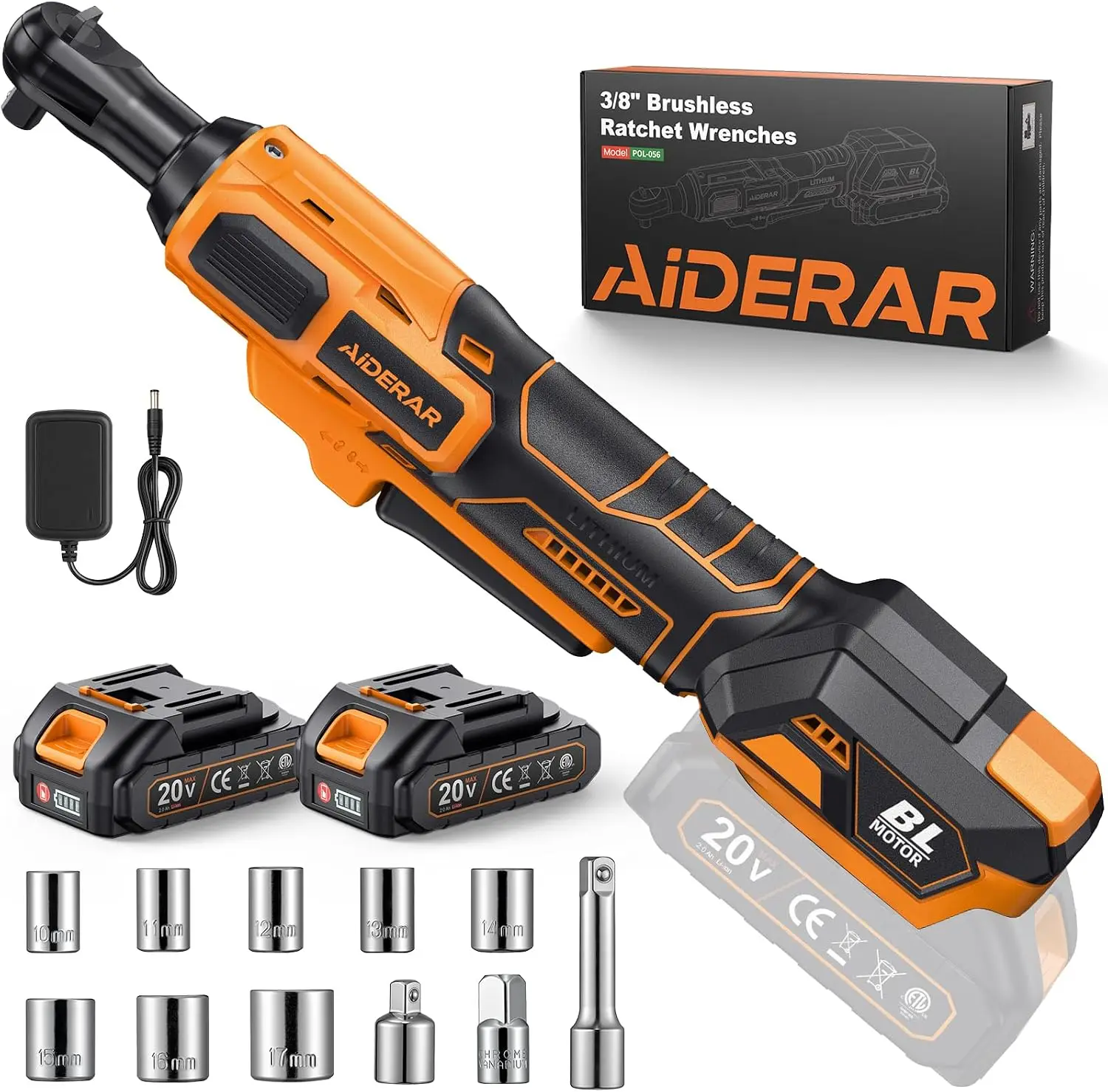 20V Brushless Cordless Ratchet Wrench 3/8", 90Nm Torque, 2x2Ah, 300RPM, Set with Sockets & Adapters
20V Brushless Cordless Ratchet Wrench 3/8", 90Nm Torque, 2x2Ah, 300RPM, Set with Sockets & Adapters
