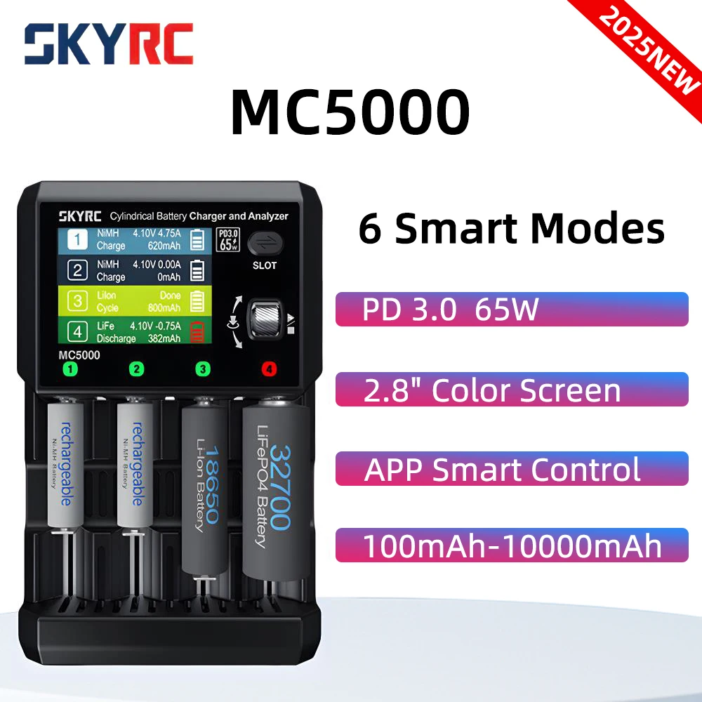 SKYRC MC5000 Зарядное устройство 65 Вт Цилиндрическое зарядное устройство для литий-ионного аккумулятора HV LiFe NiMH NiCd Eneloop NiZn RAM LTO Na-ion
SKYRC MC5000 Зарядное устройство 65 Вт Цилиндрическое зарядное устройство для литий-ионного аккумулятора HV LiFe NiMH NiCd Eneloop NiZn RAM LTO Na-ion