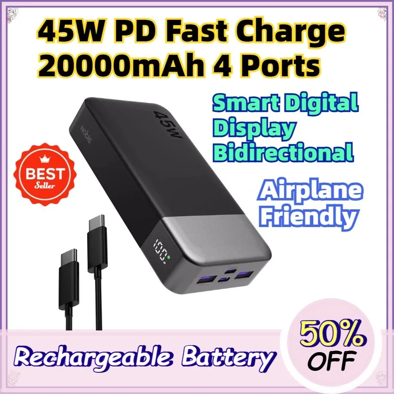 20000mAh 45W PD Power Bank Smart Digital Display 4 Device Simultaneous Charging Airplane Friendly for MacBook iPhone
20000mAh 45W PD Power Bank Smart Digital Display 4 Device Simultaneous Charging Airplane Friendly for MacBook iPhone