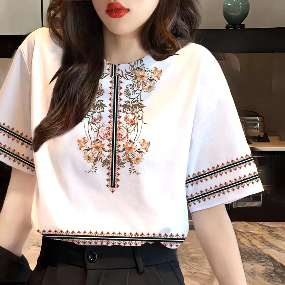Vintage Ethnic Print T-shirt Casual Short Sleeves New Women's T-shirts Streetwear Geometry Tees For Women Clothing Loose Tops
Vintage Ethnic Print T-shirt Casual Short Sleeves New Women's T-shirts Streetwear Geometry Tees For Women Clothing Loose Tops