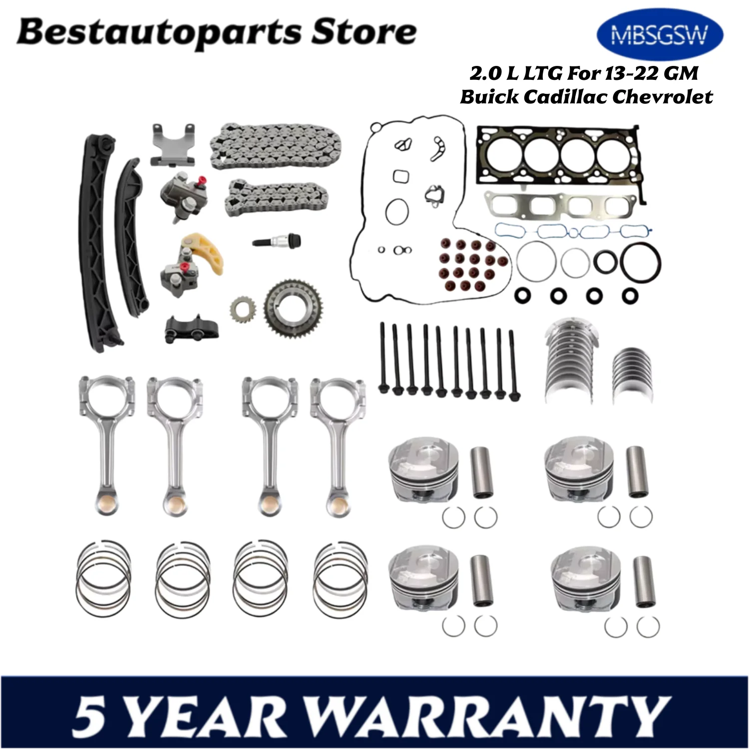 Engine Rebuild Timing Chain Kit Full Gasket Piston & Ring ConRod Bearing Set Fit 2.0 L LTG For 13-22 GM Buick Cadillac Chevrolet
Engine Rebuild Timing Chain Kit Full Gasket Piston & Ring ConRod Bearing Set Fit 2.0 L LTG For 13-22 GM Buick Cadillac Chevrolet