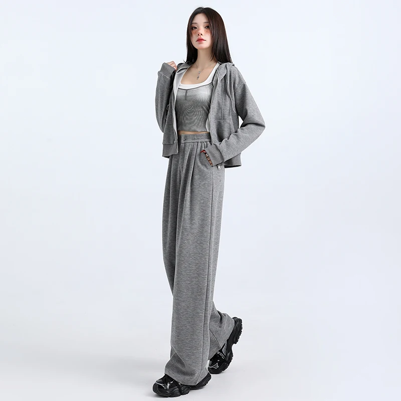 Casual Suit Women's Spring and Autumn Gray Hoodded Coat High-waisted Trousers Two-piece Set Fashion Female Clothes
Casual Suit Women's Spring and Autumn Gray Hoodded Coat High-waisted Trousers Two-piece Set Fashion Female Clothes