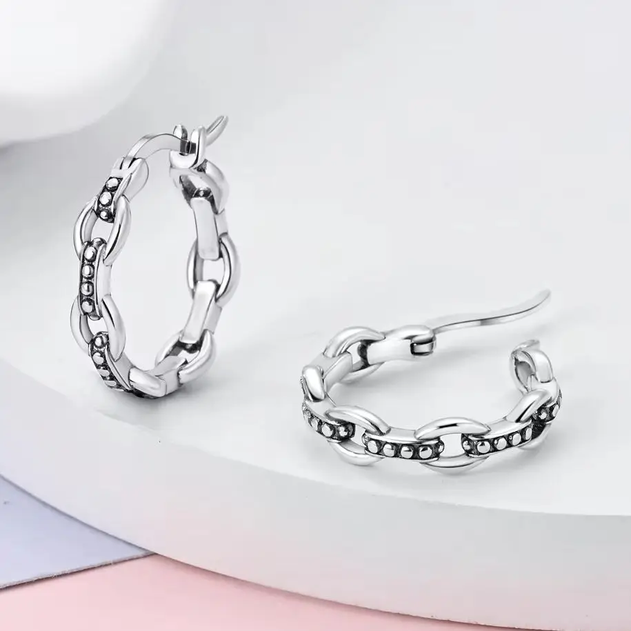 925 Sterling Silver Hoop Earring for Woman Chain Geometric Round Shape Wedding Party Fashion Jewelry
925 Sterling Silver Hoop Earring for Woman Chain Geometric Round Shape Wedding Party Fashion Jewelry