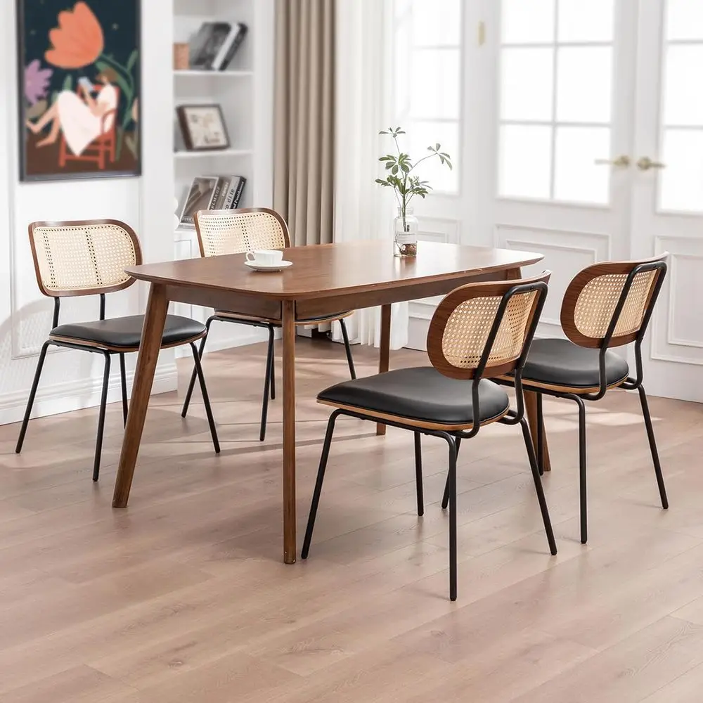 4-Piece Rattan Cane Back Dining Chairs with Leather Seats and Metal Legs (Black-PU)
4-Piece Rattan Cane Back Dining Chairs with Leather Seats and Metal Legs (Black-PU)