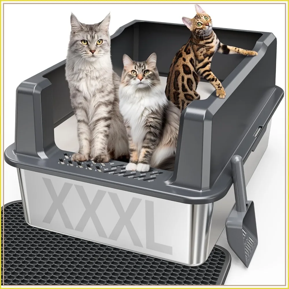 Extra Large XXL Stainless Steel Cat Litter Box with Lid, 26"L x 18"W x 12"H, High Sides, Odor-Free, Easy Clean
Extra Large XXL Stainless Steel Cat Litter Box with Lid, 26"L x 18"W x 12"H, High Sides, Odor-Free, Easy Clean