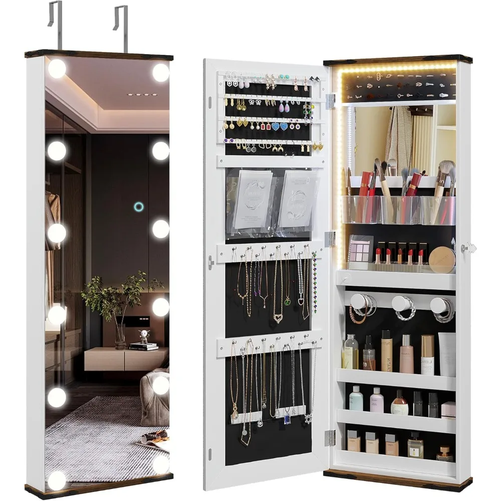 Jewelry Organizer, 12 Hollywood Bulbs Hanging Jewelry Armoire with Full Length Mirror, 43.5 Lockable Large Storage
Jewelry Organizer, 12 Hollywood Bulbs Hanging Jewelry Armoire with Full Length Mirror, 43.5 Lockable Large Storage