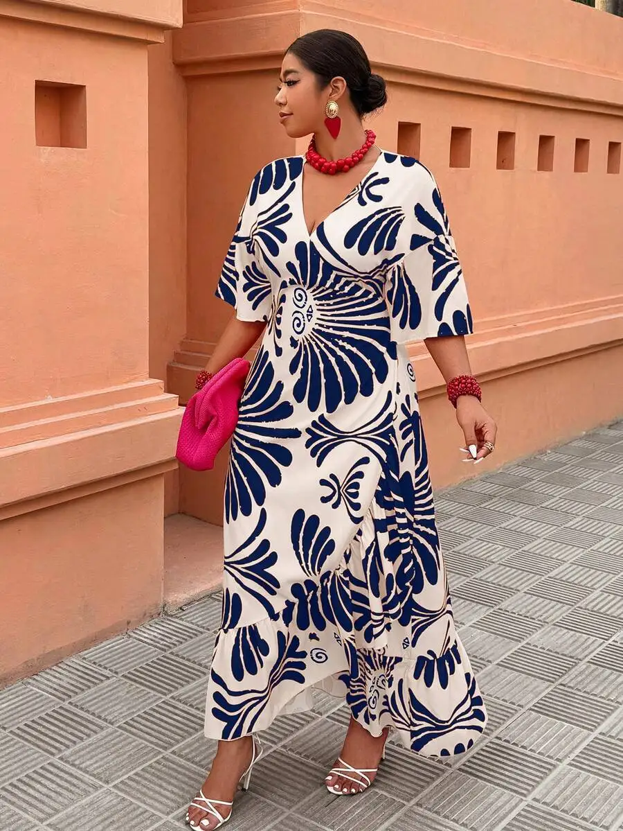 Women Wrap Dress With Ruffle Floral Print Casual Vacation Style
Women Wrap Dress With Ruffle Floral Print Casual Vacation Style