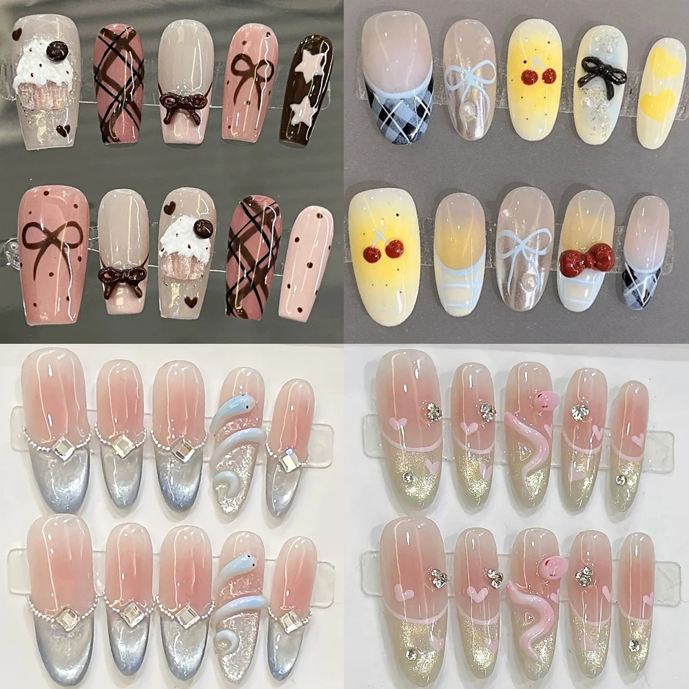 10Pcs Handmade Long Coffin Ellipse Press On Nails Sweet Lovely Bow French Cat Eyes Diamond Flowers Reusable False Nails Girls
10Pcs Handmade Long Coffin Ellipse Press On Nails Sweet Lovely Bow French Cat Eyes Diamond Flowers Reusable False Nails Girls