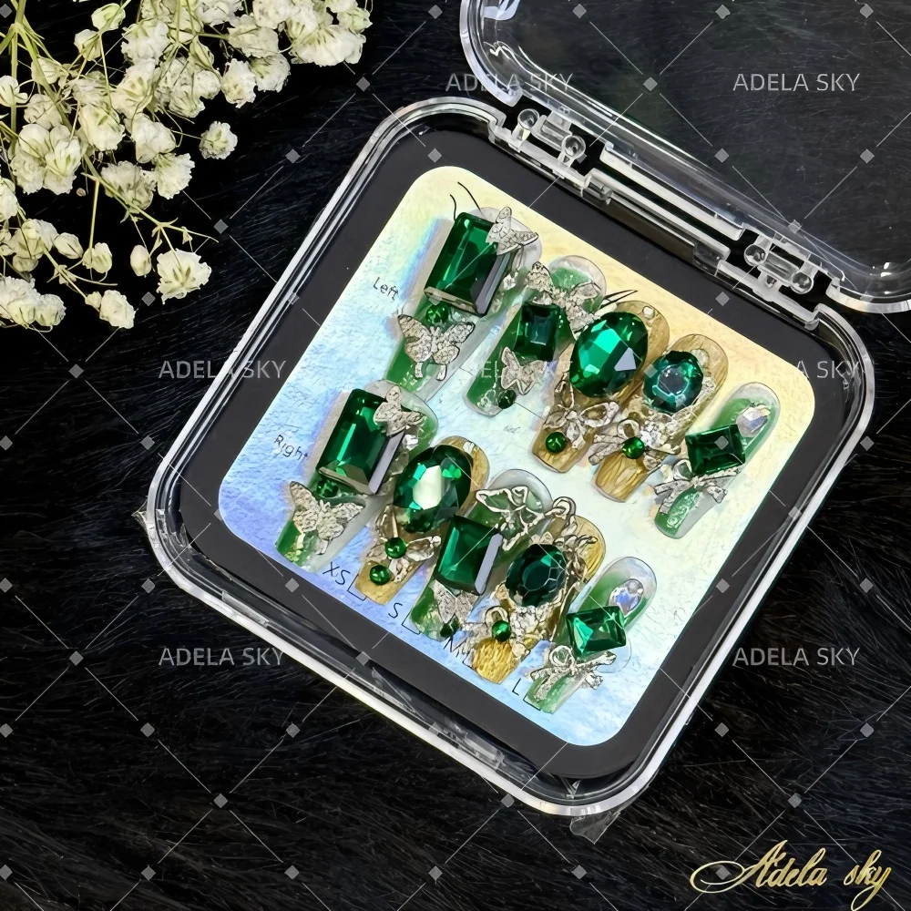 Luxury Emerald Green Press on Nails with Alloy Butterflies and Rhinestones Multiple Sizes Suitable for Dinner Dances Weddings
Luxury Emerald Green Press on Nails with Alloy Butterflies and Rhinestones Multiple Sizes Suitable for Dinner Dances Weddings