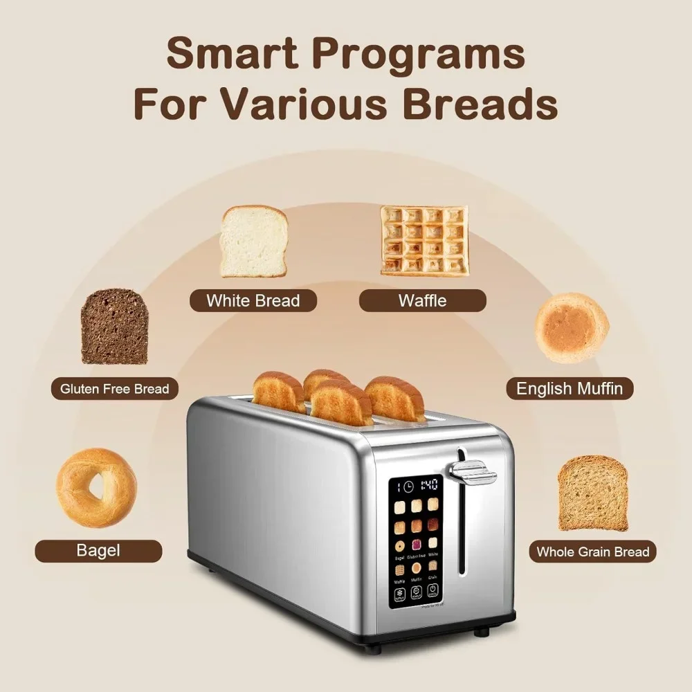 th Stainless Steel Smart Bread Toaster for Bagel Muffin Waffle Gluten Free Breads, 4 Slice Toaster Touch Screen 1.5" Long Slot
th Stainless Steel Smart Bread Toaster for Bagel Muffin Waffle Gluten Free Breads, 4 Slice Toaster Touch Screen 1.5" Long Slot
