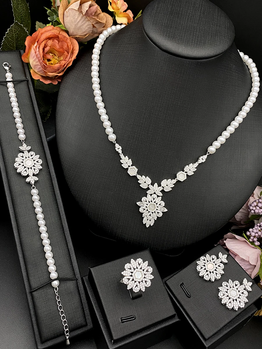 Falair Zirconia Imitation Pearl Jewelry Set, Electroplated Copper 4Pcs Gift for Women, Hypoallergenic Bridal Party Jewelry Set
Falair Zirconia Imitation Pearl Jewelry Set, Electroplated Copper 4Pcs Gift for Women, Hypoallergenic Bridal Party Jewelry Set
