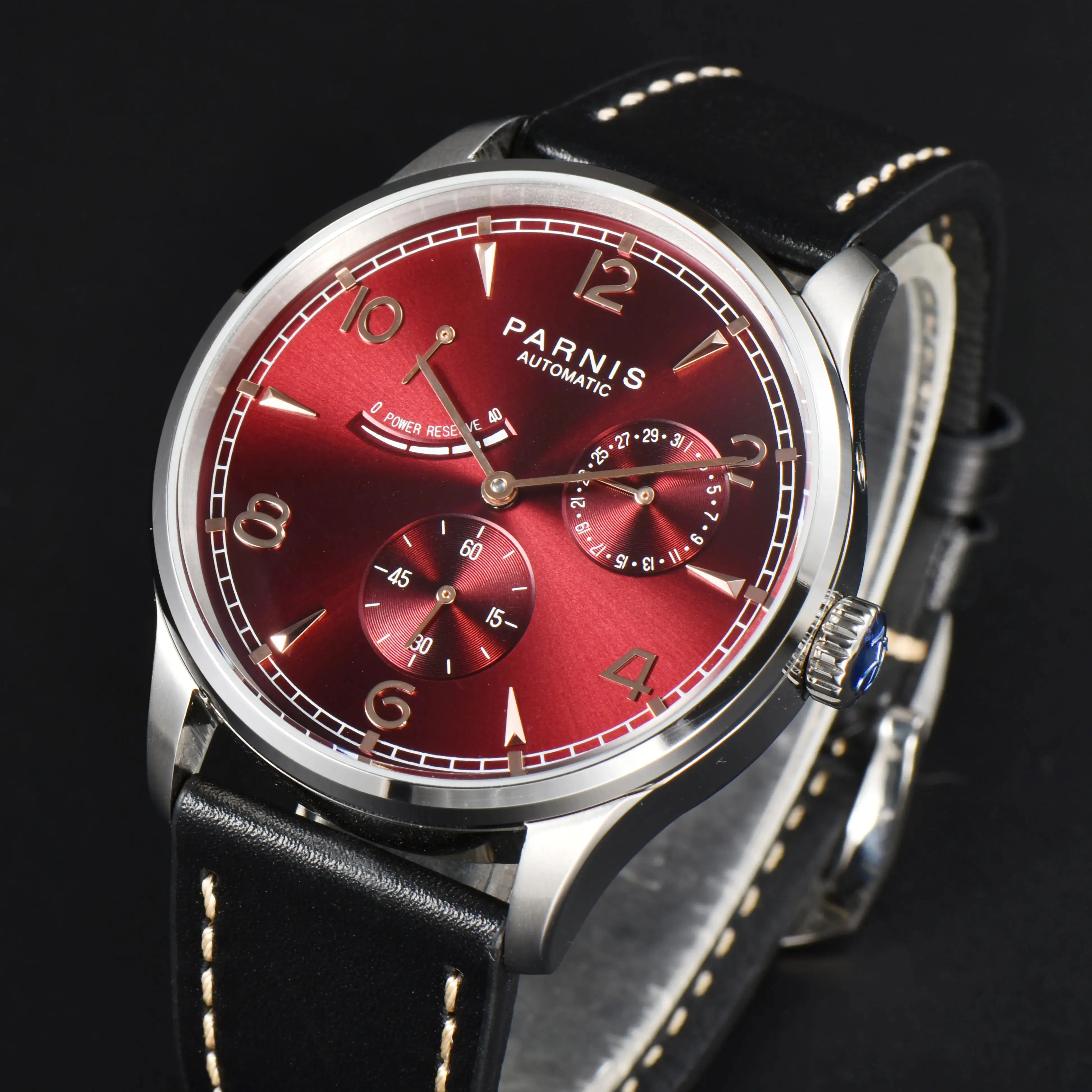 Fashion Parnis 41.5MM Red Dial Mechanical Automatic Movement Men's Watch Power Reserve Leather Strap Sports Wristwatches For Men
Fashion Parnis 41.5MM Red Dial Mechanical Automatic Movement Men's Watch Power Reserve Leather Strap Sports Wristwatches For Men