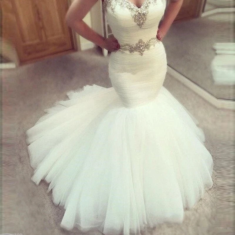 ANGELSBRIDEP Mermaid Wedding Dresses Robe De Mariee Sexy Sweetheart Crystal Floor-Length Tiered Tulle Formal Bride Gowns
ANGELSBRIDEP Mermaid Wedding Dresses Robe De Mariee Sexy Sweetheart Crystal Floor-Length Tiered Tulle Formal Bride Gowns
