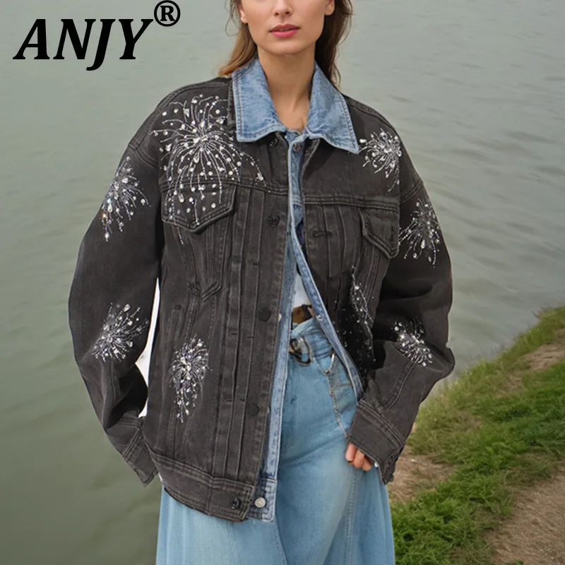 ANJY Autumn New Women Trendy Streetwear Elegant Chic Diamonds Studded Turn-down Collar Long Sleeved Patchwork Denim Jacket A7760
ANJY Autumn New Women Trendy Streetwear Elegant Chic Diamonds Studded Turn-down Collar Long Sleeved Patchwork Denim Jacket A7760