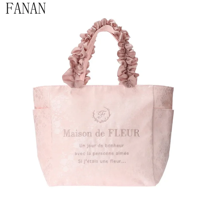 Summer Autumn Cute Women's Handbags Japanese Style Fabric Pink Printed Tote Top-Handle Bag Portable Ruffle Edge Shoulder Bags
Summer Autumn Cute Women's Handbags Japanese Style Fabric Pink Printed Tote Top-Handle Bag Portable Ruffle Edge Shoulder Bags