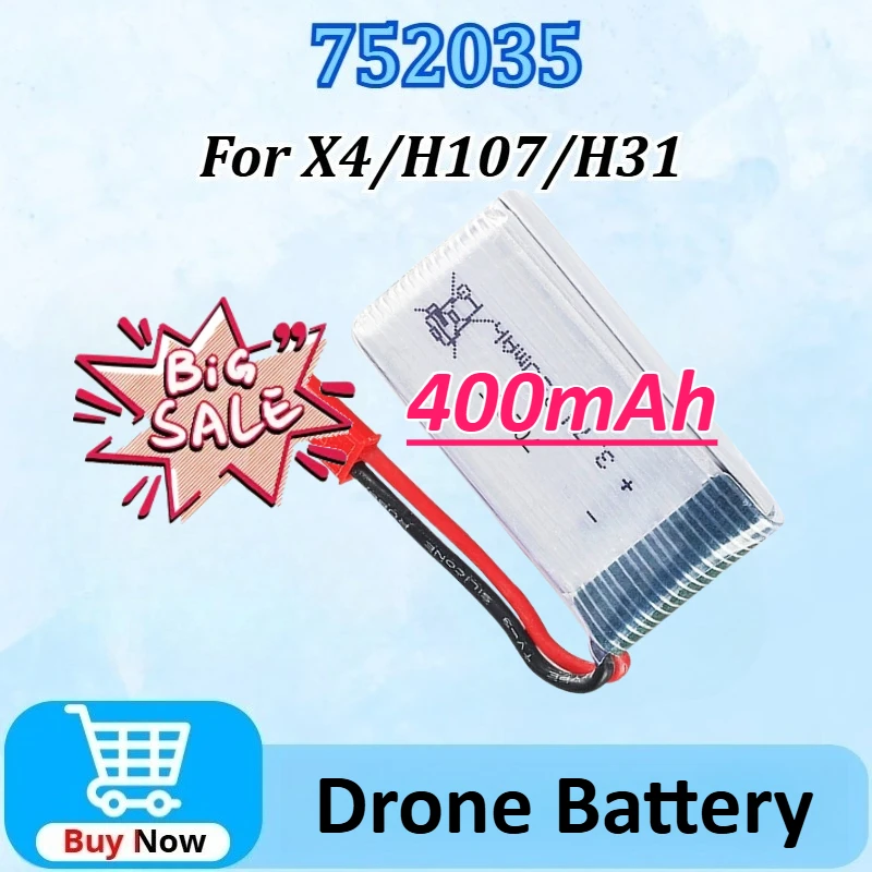 New 3.7V 400mAh 1S Lipo Drone Battery for X4 H107 KY101 H31 E33C E33 U816A V252 H6C RC Quadcopter Drone Spare Parts 
New 3.7V 400mAh 1S Lipo Drone Battery for X4 H107 KY101 H31 E33C E33 U816A V252 H6C RC Quadcopter Drone Spare Parts