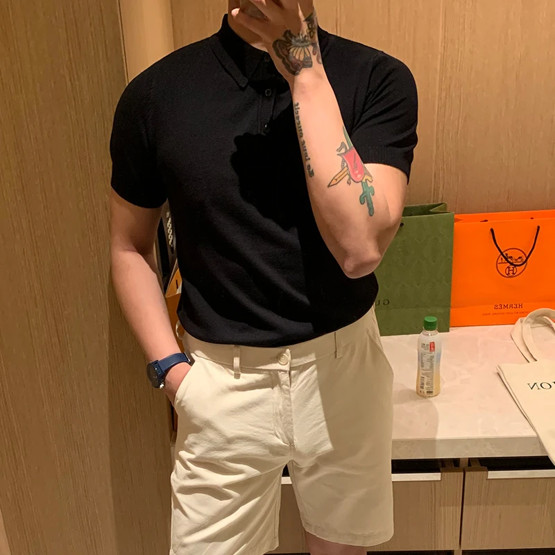 Men's Summer Short Sleeve Business Fashion Turn Down Collar Slim Fit Shirts Male Korean Casual Knitted Solid Polos Tee Shirt L43
Men's Summer Short Sleeve Business Fashion Turn Down Collar Slim Fit Shirts Male Korean Casual Knitted Solid Polos Tee Shirt L43