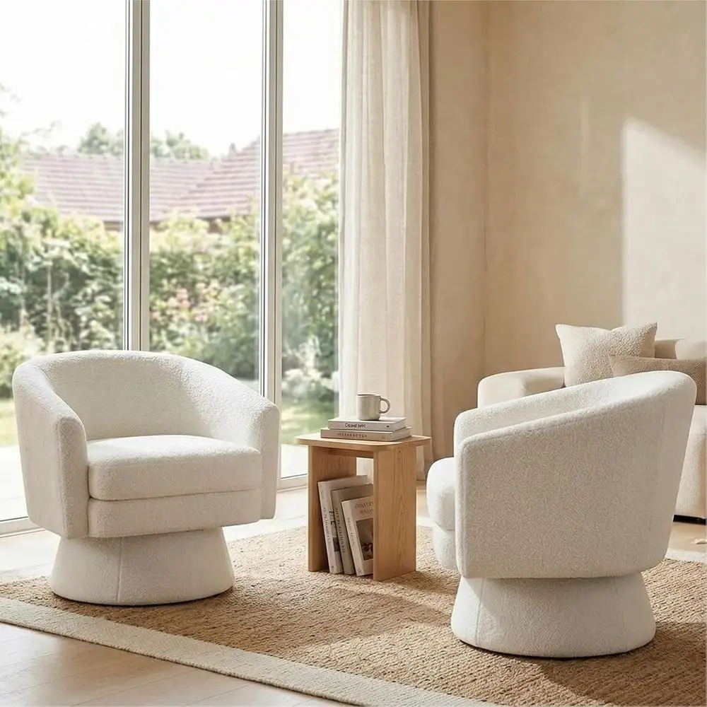 Swivel Accent Chairs Set of 2, White Upholstered Barrel Chairs with Cozy Back Support, Ideal for Vanity, Lounge, Club, and Livin
Swivel Accent Chairs Set of 2, White Upholstered Barrel Chairs with Cozy Back Support, Ideal for Vanity, Lounge, Club, and Livin