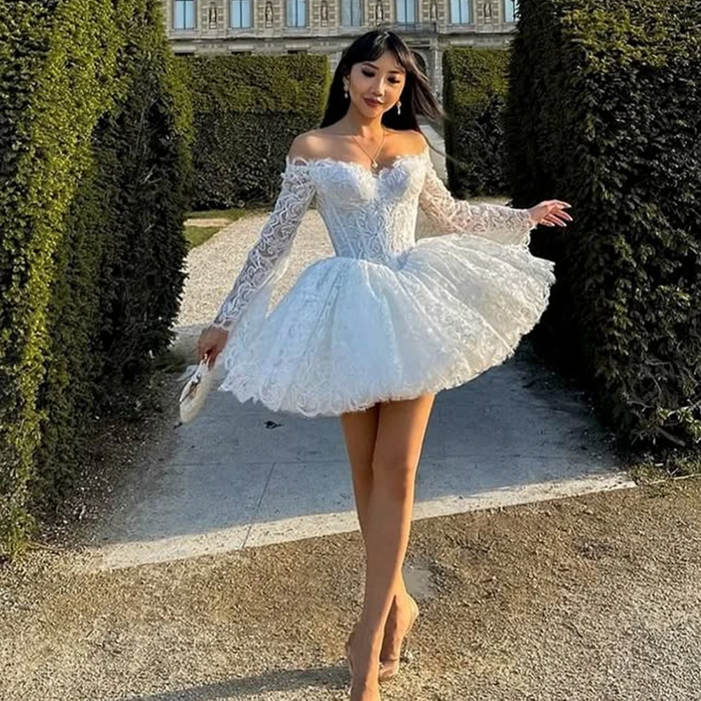Charming Off The Shoulder Full Sleeves Sweethart ShortMini Lace Wedding Dresses Custom Made Bridal Grown 2025 Rode De Morrie
Charming Off The Shoulder Full Sleeves Sweethart ShortMini Lace Wedding Dresses Custom Made Bridal Grown 2025 Rode De Morrie