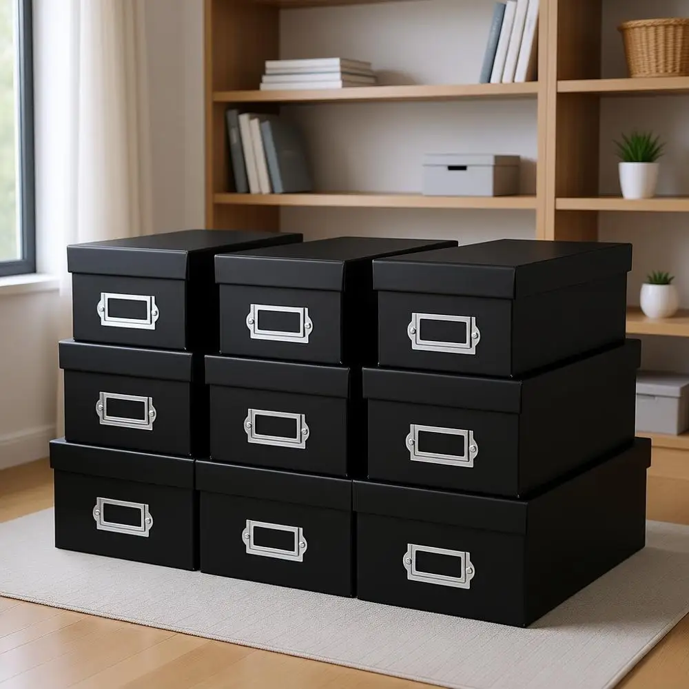 Прямоугольные складные коробки с крышками и картонными органайзерами для домашнего декора и организации (черные)
Прямоугольные складные коробки с крышками и картонными органайзерами для домашнего декора и организации (черные)