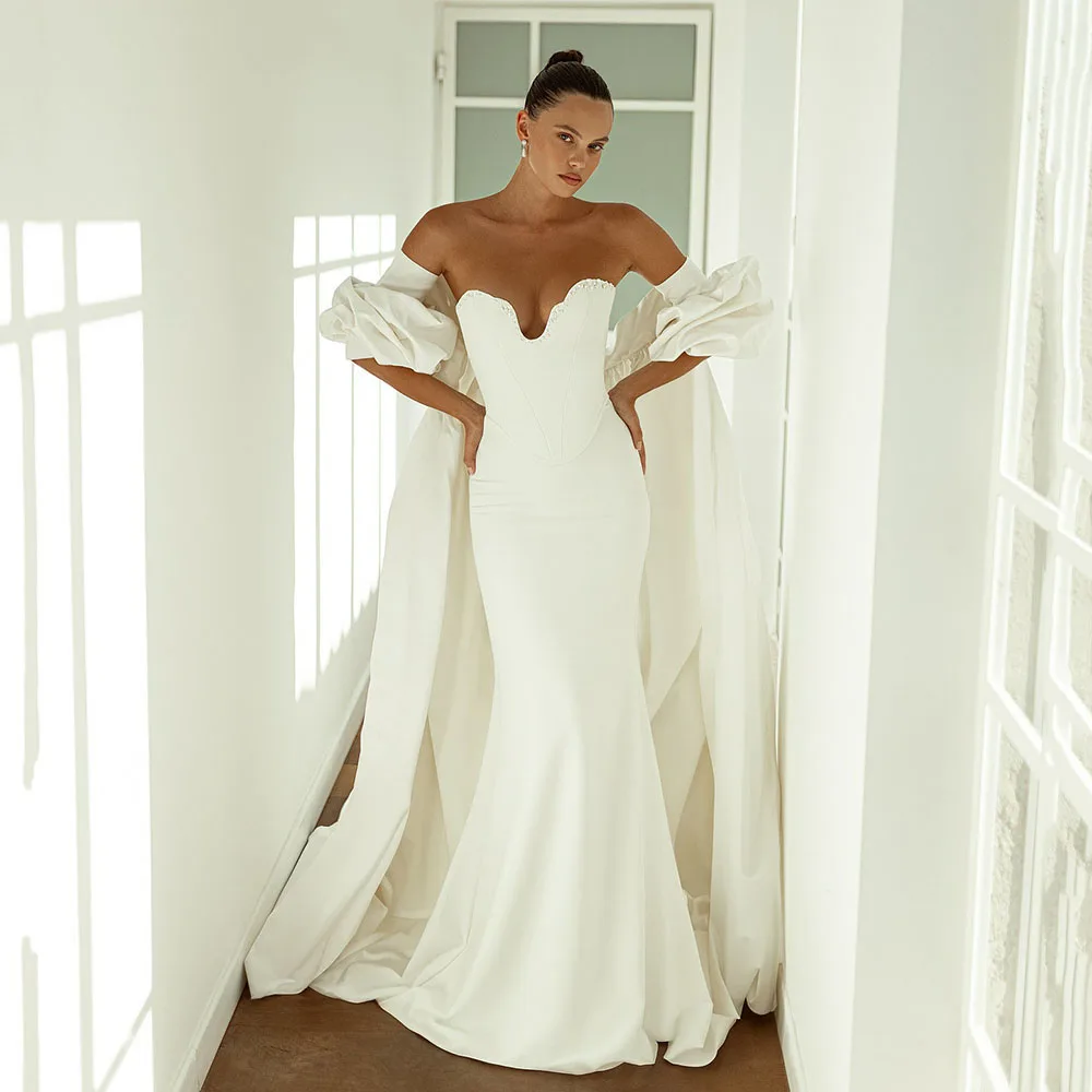 Elegant Mermaid Wedding Dresses Corset Satin Bridal Dress Strapless Detachable Train Bride Gown Vestidos De Novia Customized
Elegant Mermaid Wedding Dresses Corset Satin Bridal Dress Strapless Detachable Train Bride Gown Vestidos De Novia Customized
