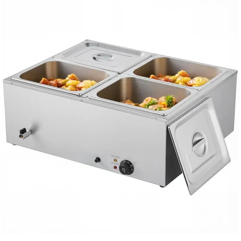 Electric Bain Marie 27.2"x23.2"x10.6" For Catering Restaurant Buffet, 1500W Fast Heating 4-Pan Food Heater Tabletop Warmer Soup Ladles Perforated Spoons Included Adjustable Temperature Control 110V Silver Finish
Electric Bain Marie 27.2"x23.2"x10.6" For Catering Restaurant Buffet, 1500W Fast Heating 4-Pan Food Heater Tabletop Warmer Soup Ladles Perforated Spoons Included Adjustable Temperature Control 110V Silver Finish