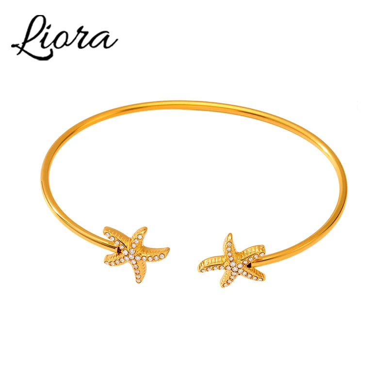 Liora Ocean Style Starfish Fish Zircon Cuff Bracelets For Women Stainless Steel Resistant PVD Gold Plated Women Wedding Jewelry
Liora Ocean Style Starfish Fish Zircon Cuff Bracelets For Women Stainless Steel Resistant PVD Gold Plated Women Wedding Jewelry