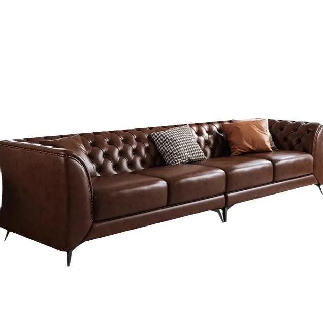 Retro Chocolate Brown Sectional Couch Quality Leather American Classic Vintage 3 Seat Pull Button Living Room Sofa Set Furniture
Retro Chocolate Brown Sectional Couch Quality Leather American Classic Vintage 3 Seat Pull Button Living Room Sofa Set Furniture
