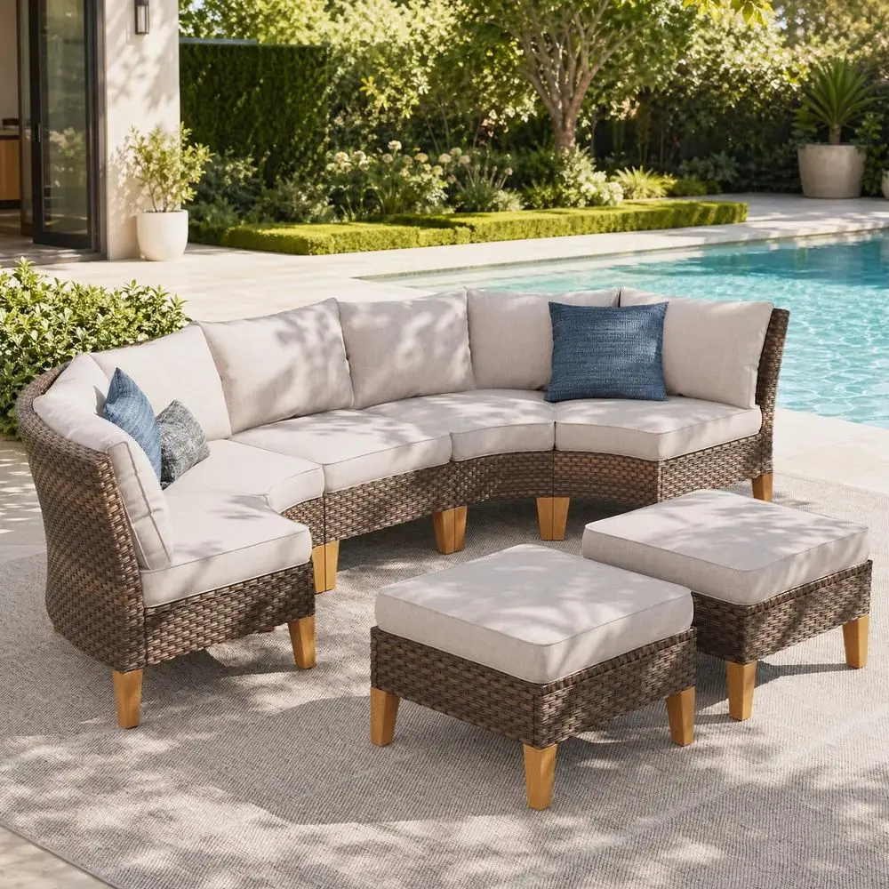 Half Moon Patio Furniture Set 7 Piece Outdoor Sectional Sofa Set, Wicker Patio Conversation Set with 2 Curved Sofa, 1 Armless C
Half Moon Patio Furniture Set 7 Piece Outdoor Sectional Sofa Set, Wicker Patio Conversation Set with 2 Curved Sofa, 1 Armless C
