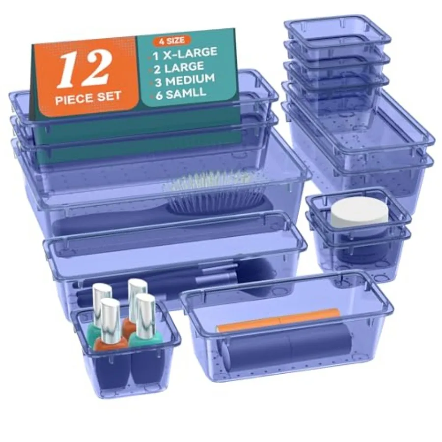 Drawer Organizer Set, 4 Sizes Tool Storage Trays, Clear Plastic Makeup Vanity Organizer and Storage Bins for Stationeries, Mult
Drawer Organizer Set, 4 Sizes Tool Storage Trays, Clear Plastic Makeup Vanity Organizer and Storage Bins for Stationeries, Mult