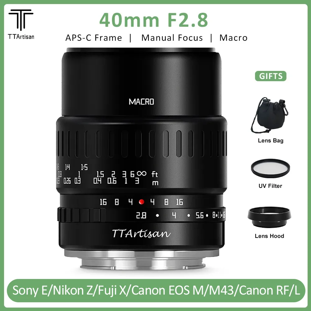 TTArtisan 40 мм F2.8 APS-C макро объектив 1:1 увеличение объектив камеры для Sony E Canon EOS M Fuji X Nikon Z M43 L крепление Canon RF
TTArtisan 40 мм F2.8 APS-C макро объектив 1:1 увеличение объектив камеры для Sony E Canon EOS M Fuji X Nikon Z M43 L крепление Canon RF
